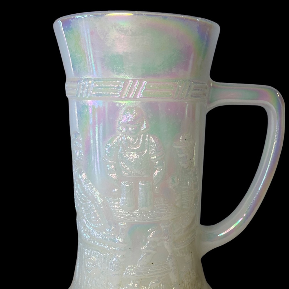 1950 Fenton Milk Glass Irridescent Carnival Tavern Scene Federal Stein Mug Cup 1